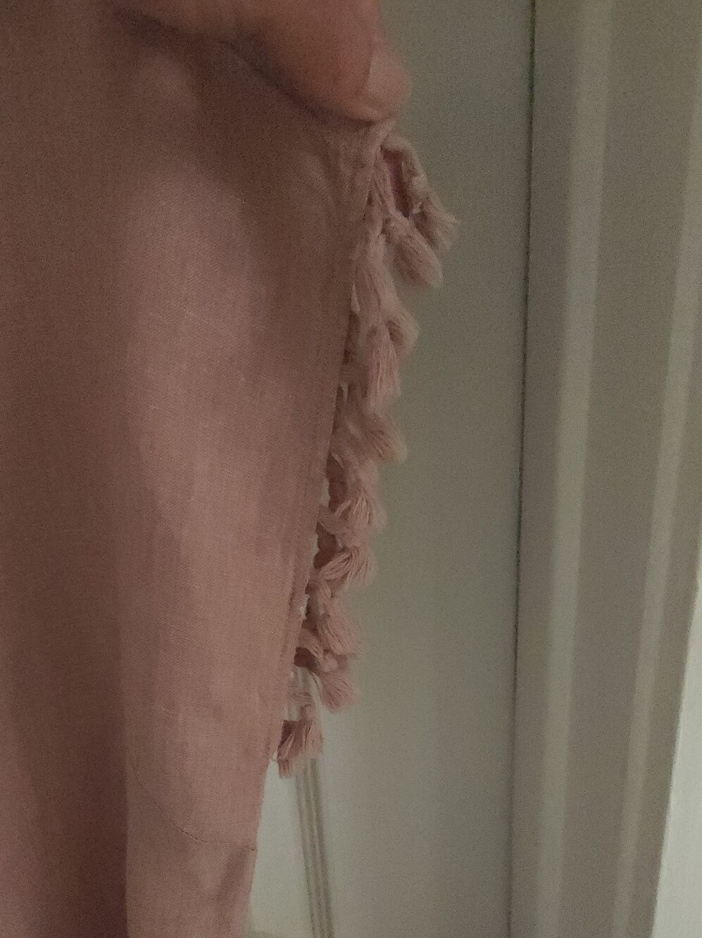 Relaxed Dusty Rose Linen Midi Dress with Self-Tie Belt - Picture 4 of 6